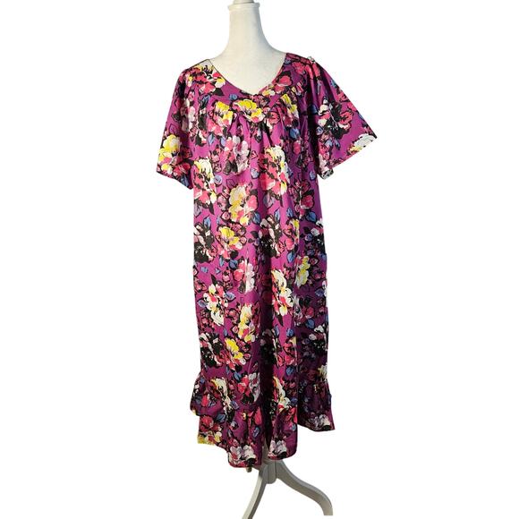 Anthony Richards Purple Floral Mumu Dress Size‎ XL New Lightweight Short Sleeve - Picture 1 of 11